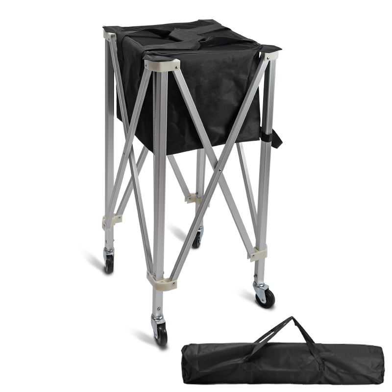 Black Portable Tennis Ball Cart Foldable Tennis Ball Hopper Basket w/Carry Bag