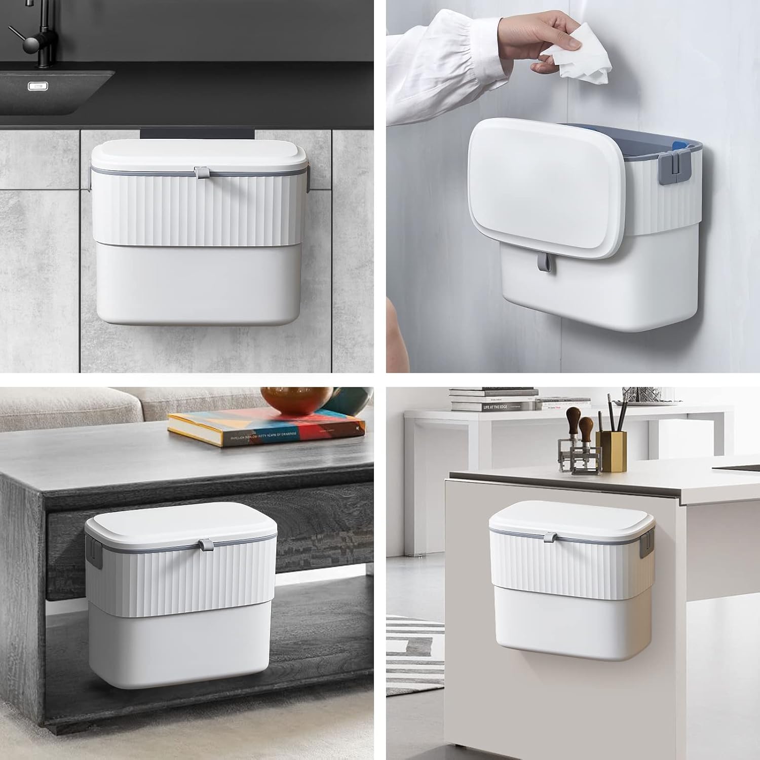 ELPHECO Plastic Wall-Mounted Hanging Kitchen Compost Bin with Lid 7L Under Sink