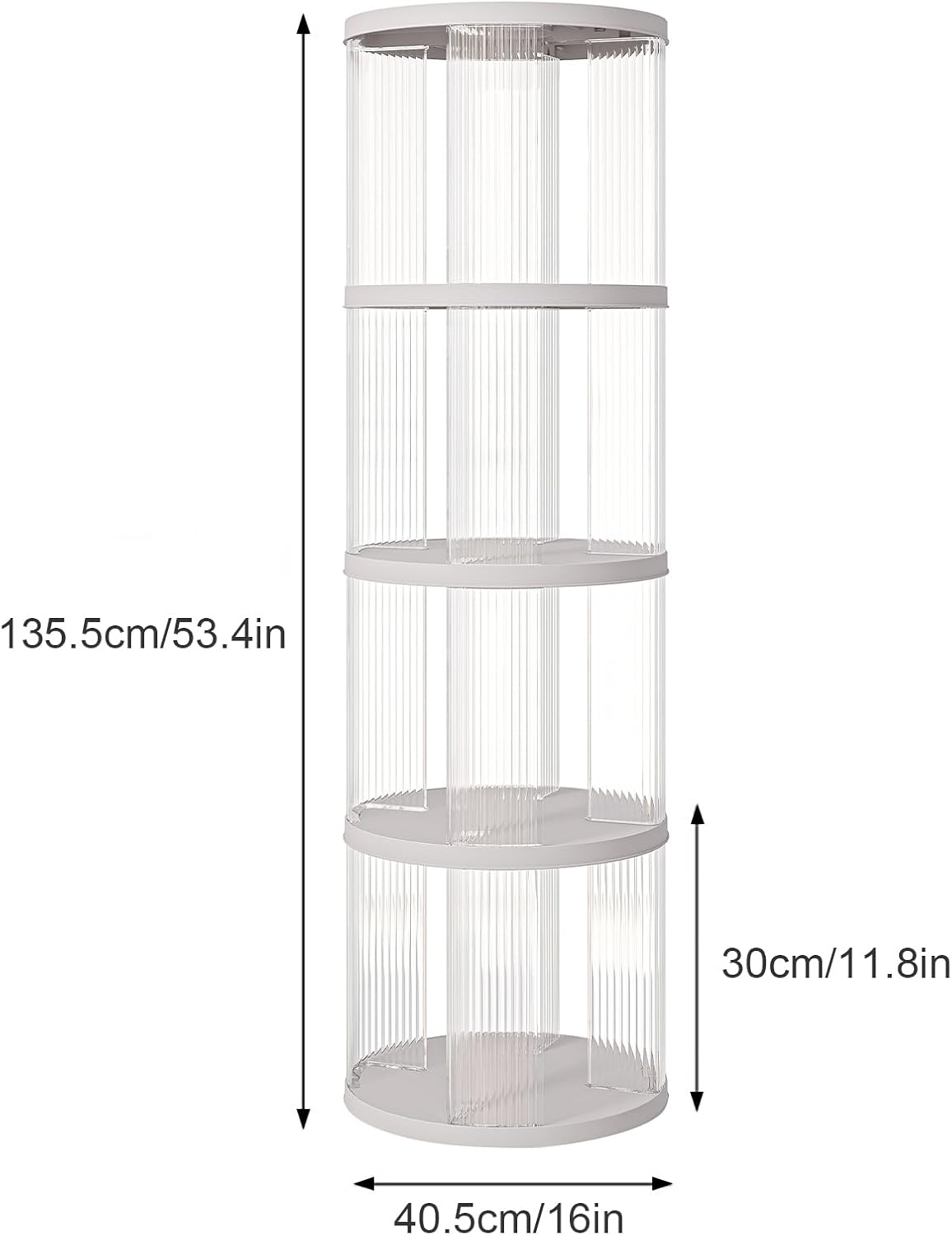 ELPHECO 4 Tiers 360 degrees Rotating Round Floor Standing Plastic Corner Bookshelves Bookcases display case