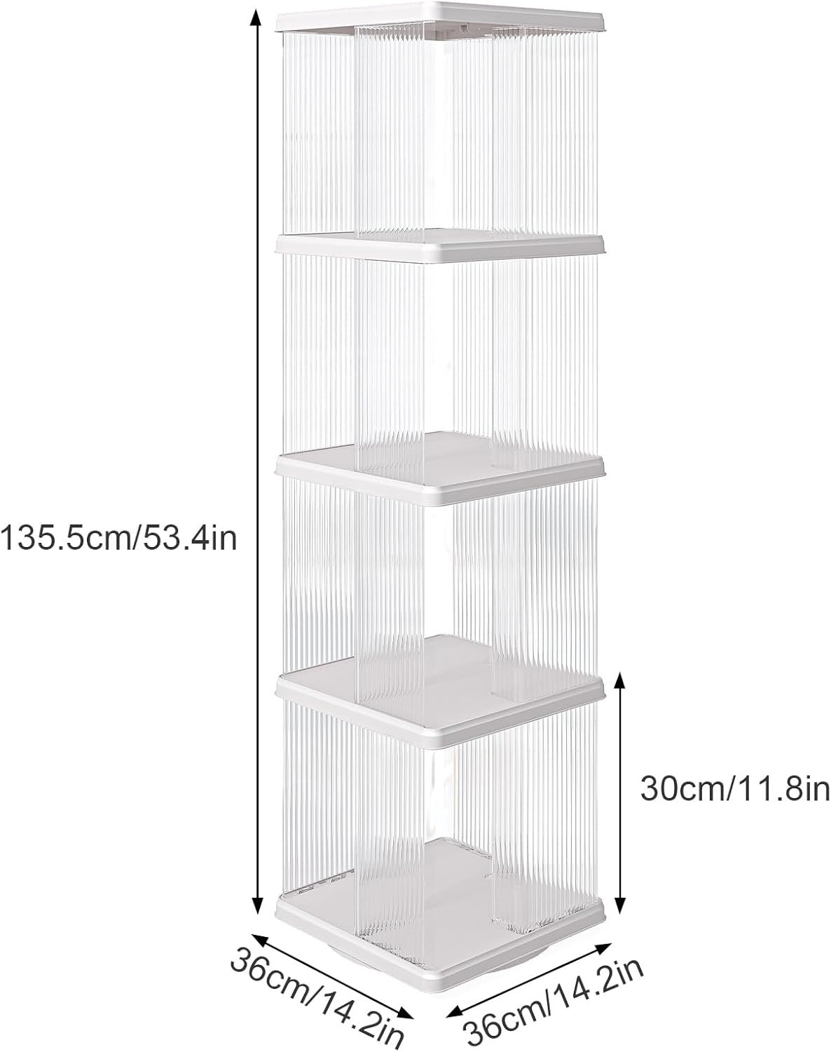 ELPHECO 4 Tiers 360 degrees Rotating Square Floor Standing Plastic Corner Bookshelves Bookcases display case