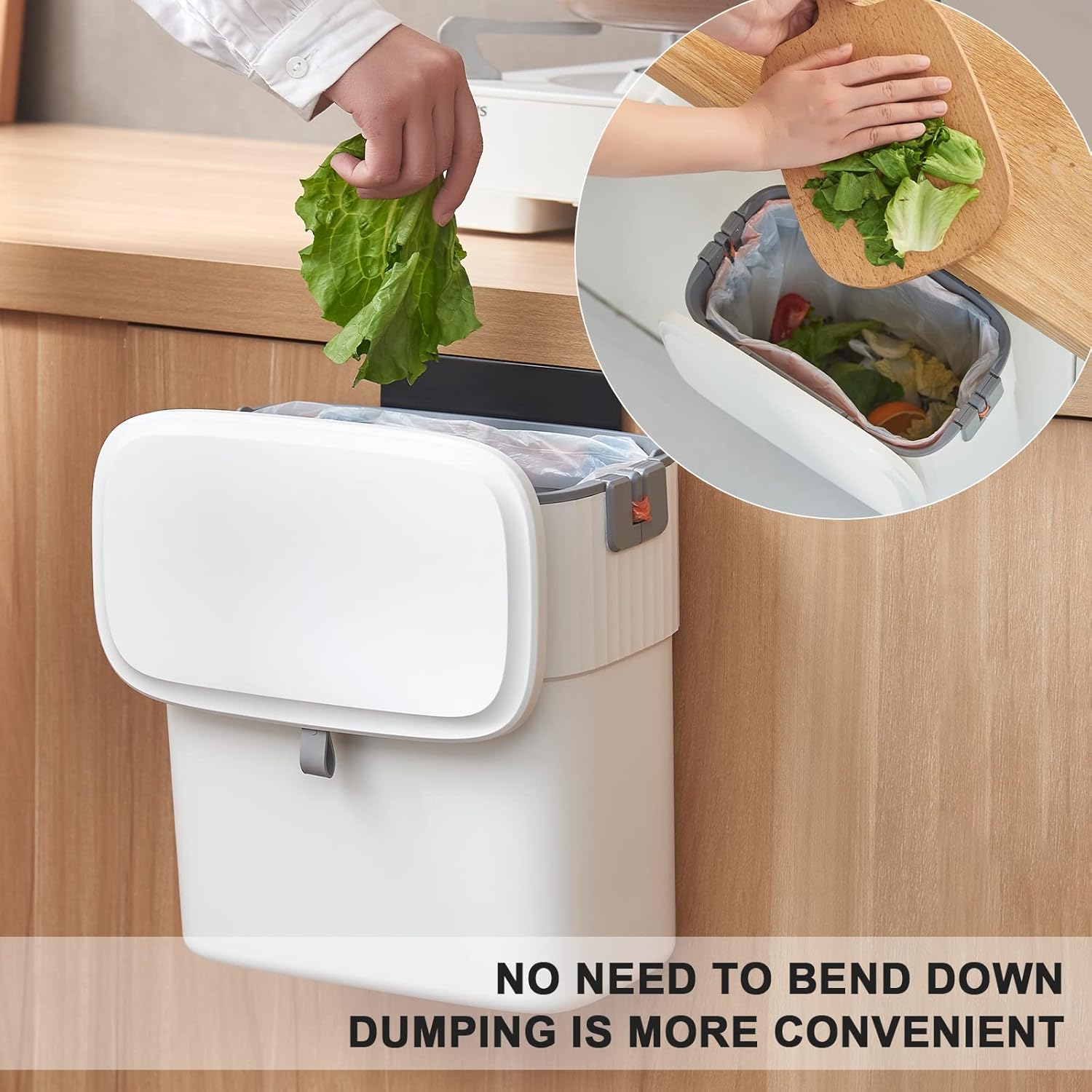 ELPHECO Plastic Wall-Mounted Hanging Kitchen Compost Bin with Lid 9L Under Sink