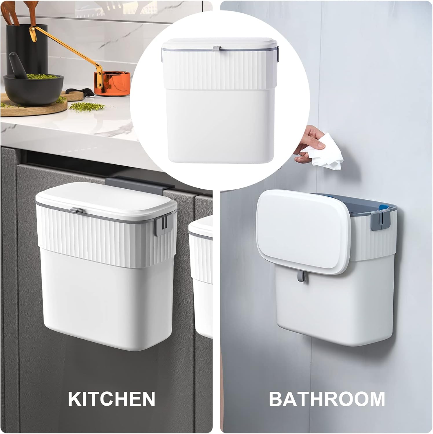 ELPHECO Plastic Wall-Mounted Hanging Kitchen Compost Bin with Lid 9L Under Sink