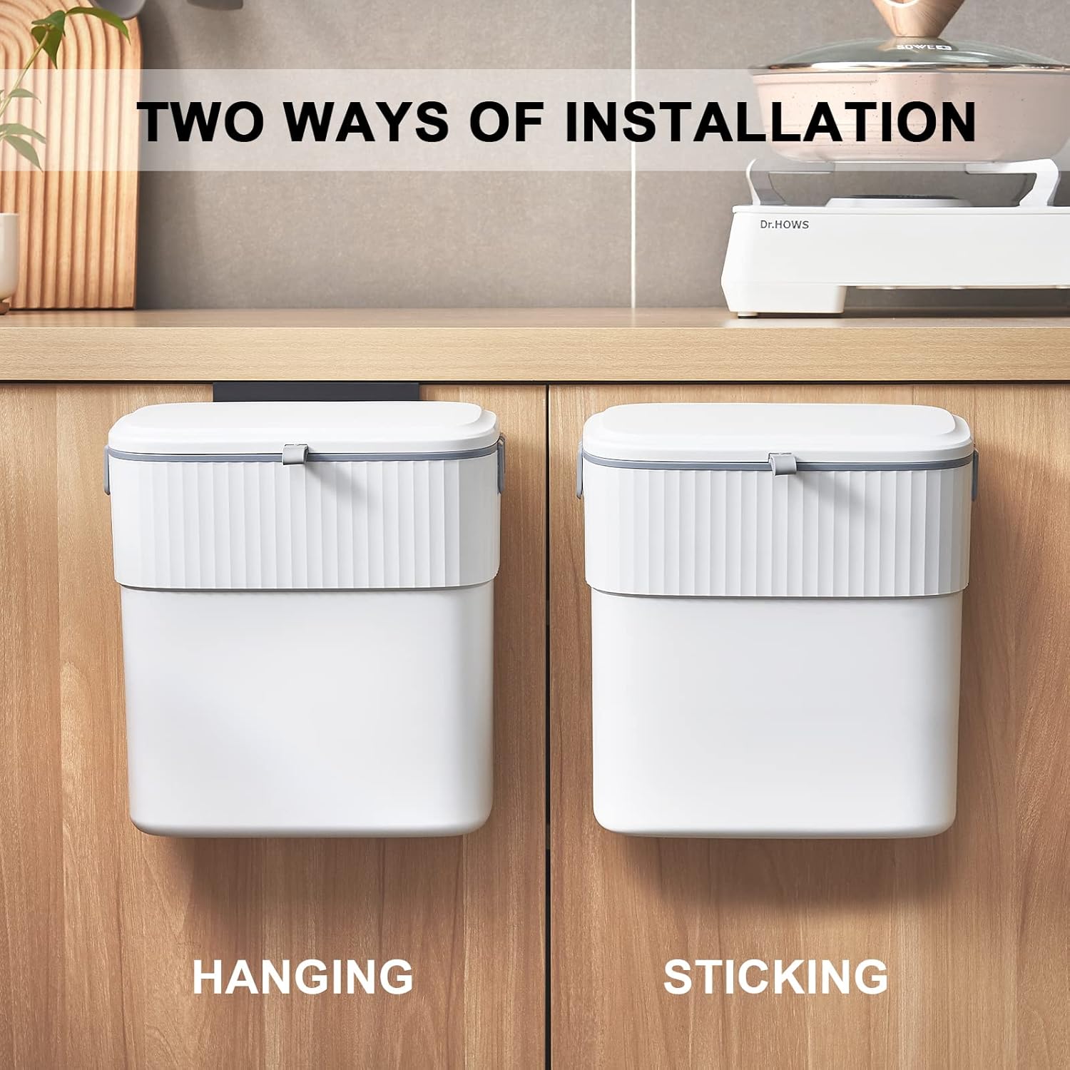 ELPHECO Plastic Wall-Mounted Hanging Kitchen Compost Bin with Lid 9L Under Sink