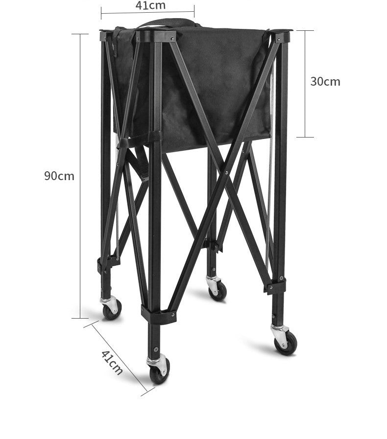 Black Portable Tennis Ball Cart Foldable Tennis Ball Hopper Basket w/Carry Bag