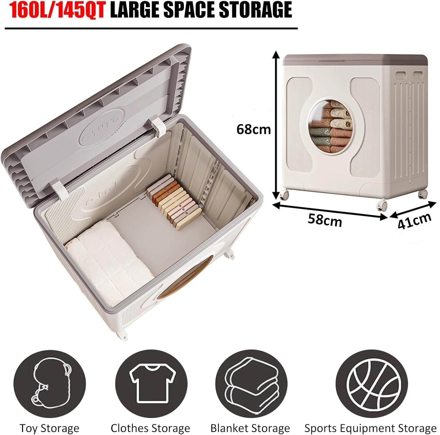 160L XL Foldable Toy Storage Organiser With Lid & Wheels Durable Plastic Box