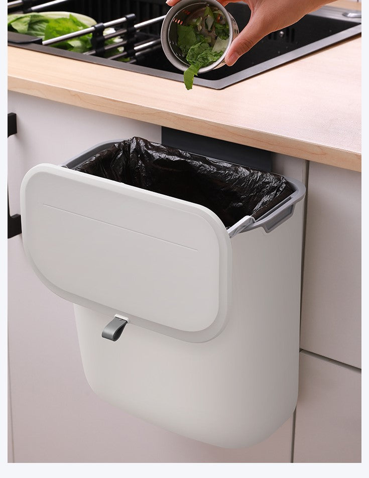ELPHECO Kitchen Compost Bin 9L Hanging Trash Can with Lid Slide Open, Kitchen Cabinet Door Under Sink Plastic Compost Bin