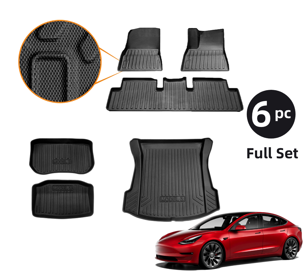 6Pcs Floor Mats And Liner Set For Tesla Model 3 2017-2023