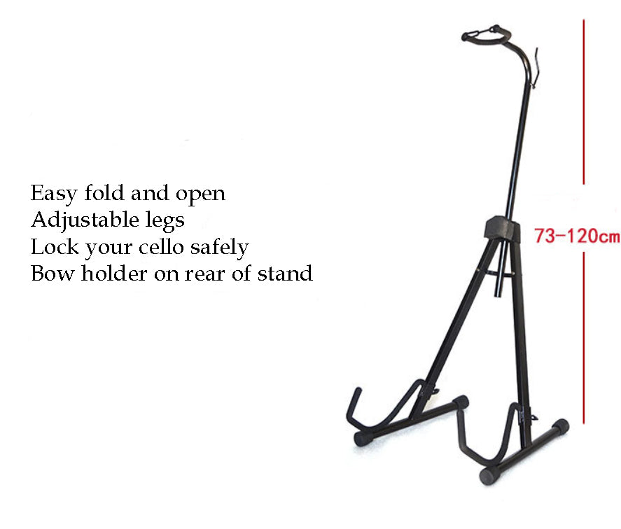 Professional Height Adjustable Foldable Cello Stand with Bow Holder Metal Black