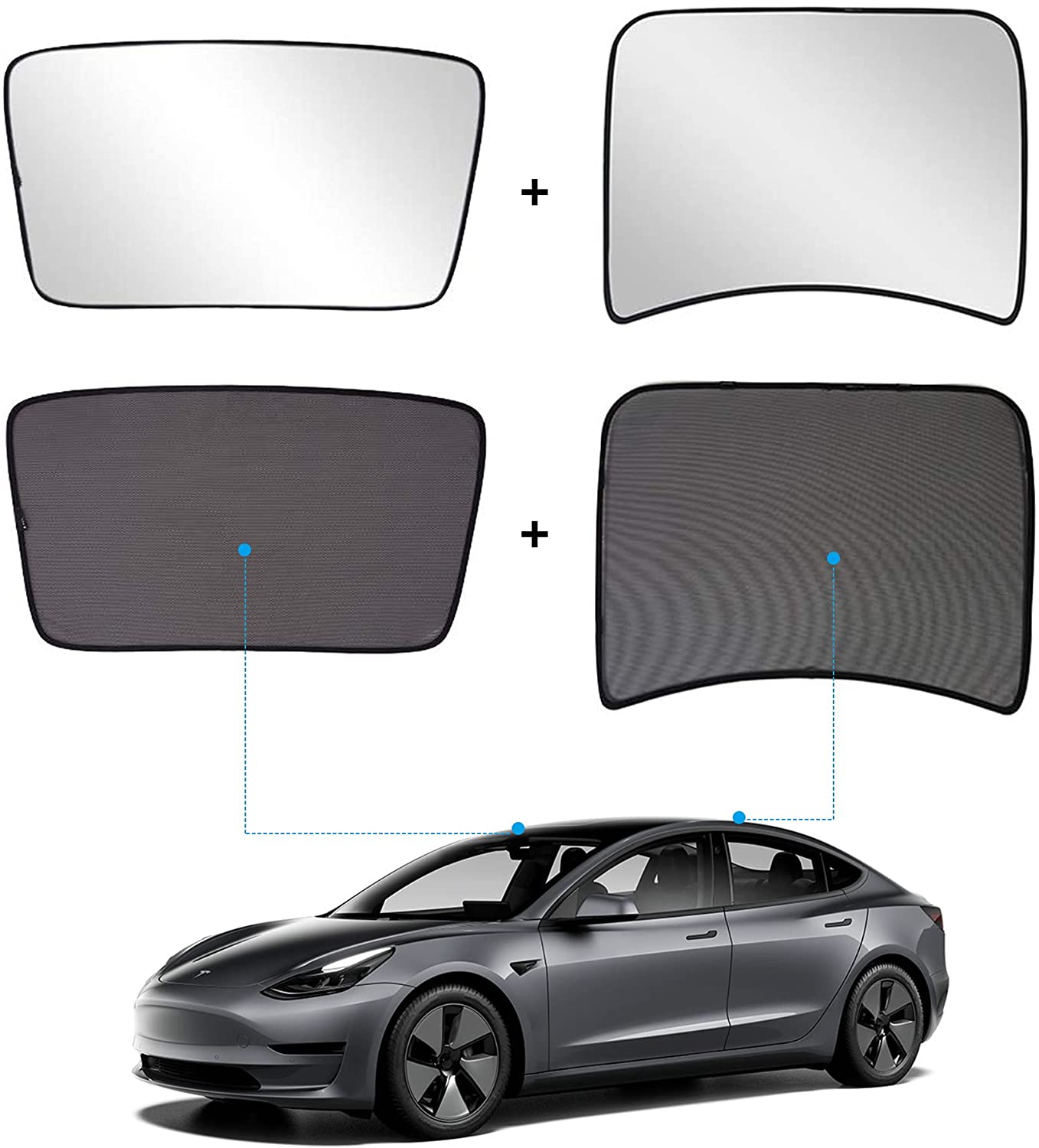 Custom Fit Tesla Model 3 Sunroof Mesh Top Sun Blind Sunshade with UV Heat Insulation Film 4 pc