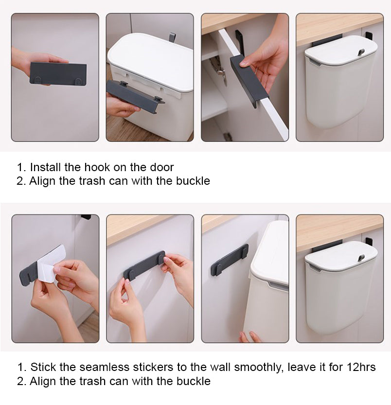 ELPHECO Plastic Wall-Mounted Hanging Kitchen Compost Bin with Lid 7L Under Sink