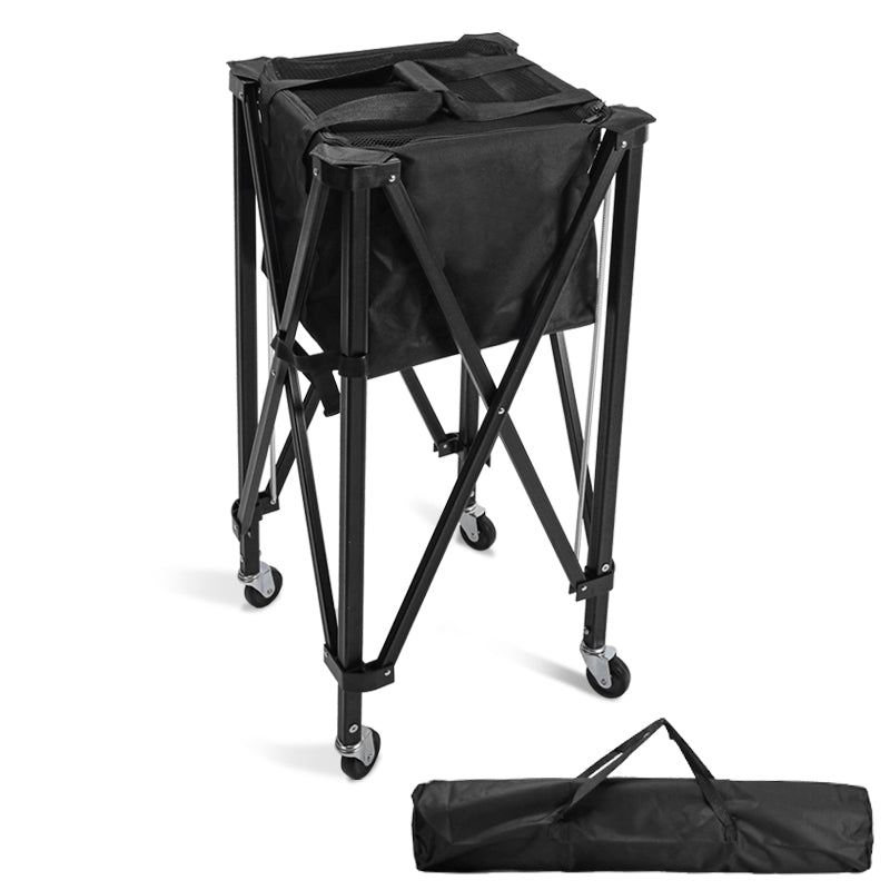 Black Portable Tennis Ball Cart Foldable Tennis Ball Hopper Basket w/Carry Bag