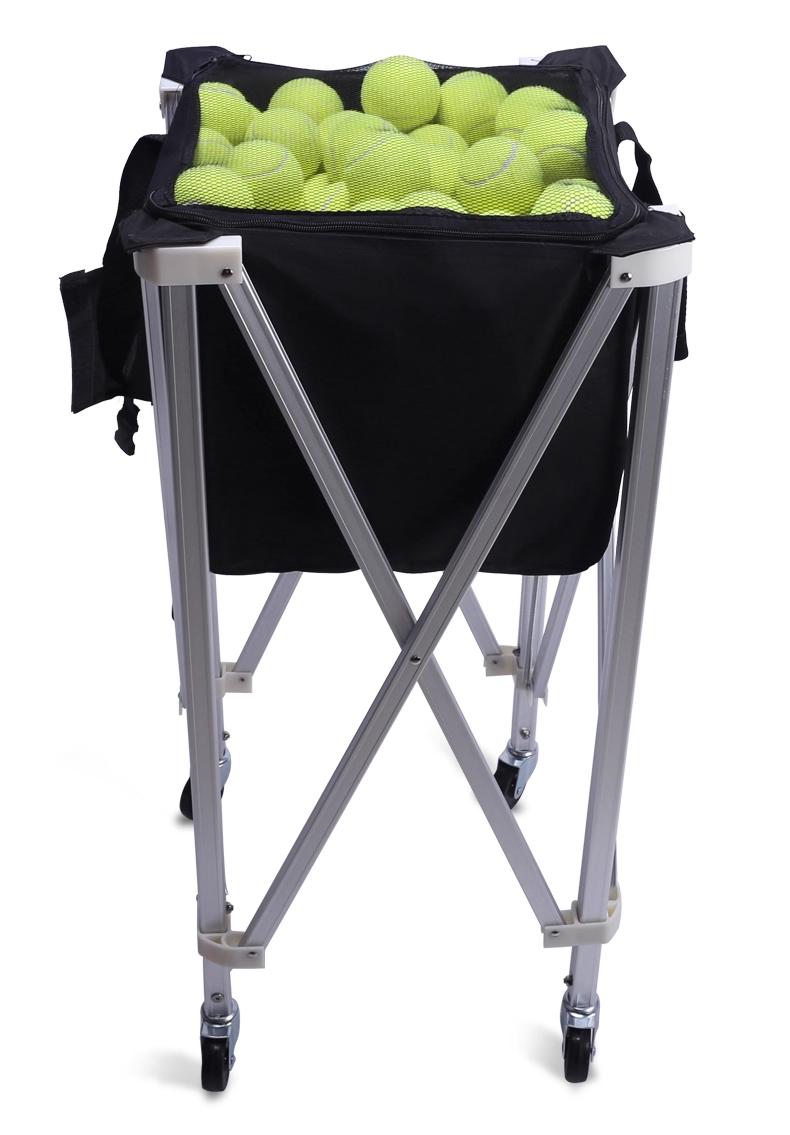 Black Portable Tennis Ball Cart Foldable Tennis Ball Hopper Basket w/Carry Bag