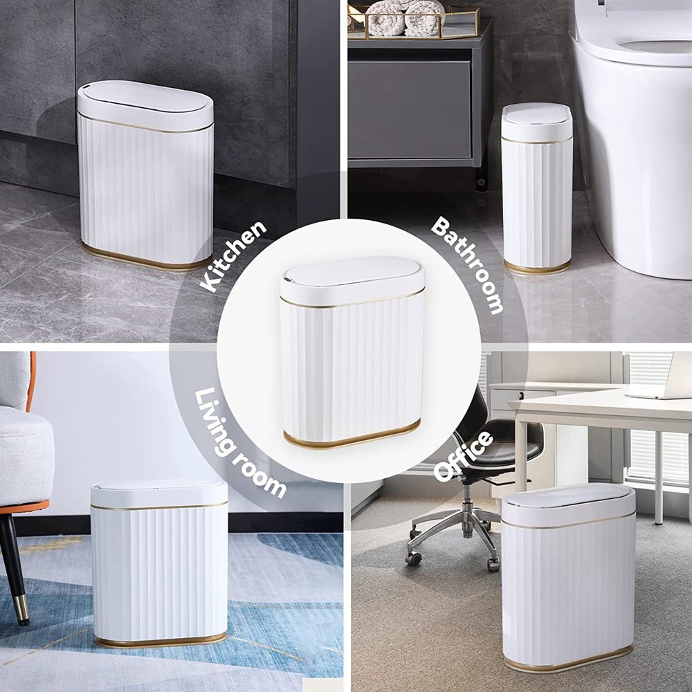 ELPHECO 2.5Gallons Bathroom Trash Can with Lid Automatic Garbage Can Slim Smart Trash Can, Small Plastic Trash Bin,  Narrow Motion Sensor Trash Can for Bedroom, Bathroom, Kitchen, Office