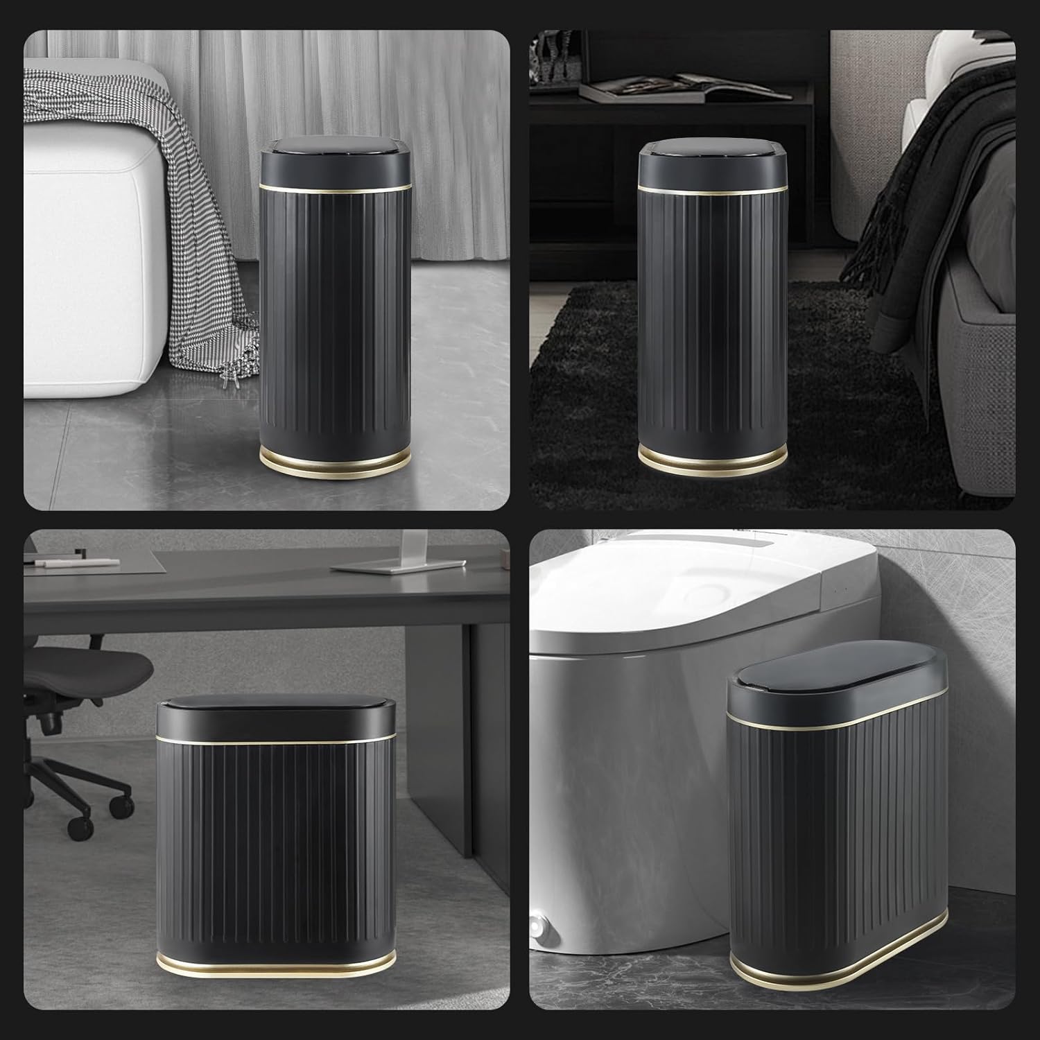 ELPHECO 2Gallons Bathroom Trash Can with Lid Automatic Garbage Can Slim Smart Trash Can, Small Plastic Trash Bin, Narrow Motion Sensor Trash Can for Bedroom, Bathroom, Kitchen, Office