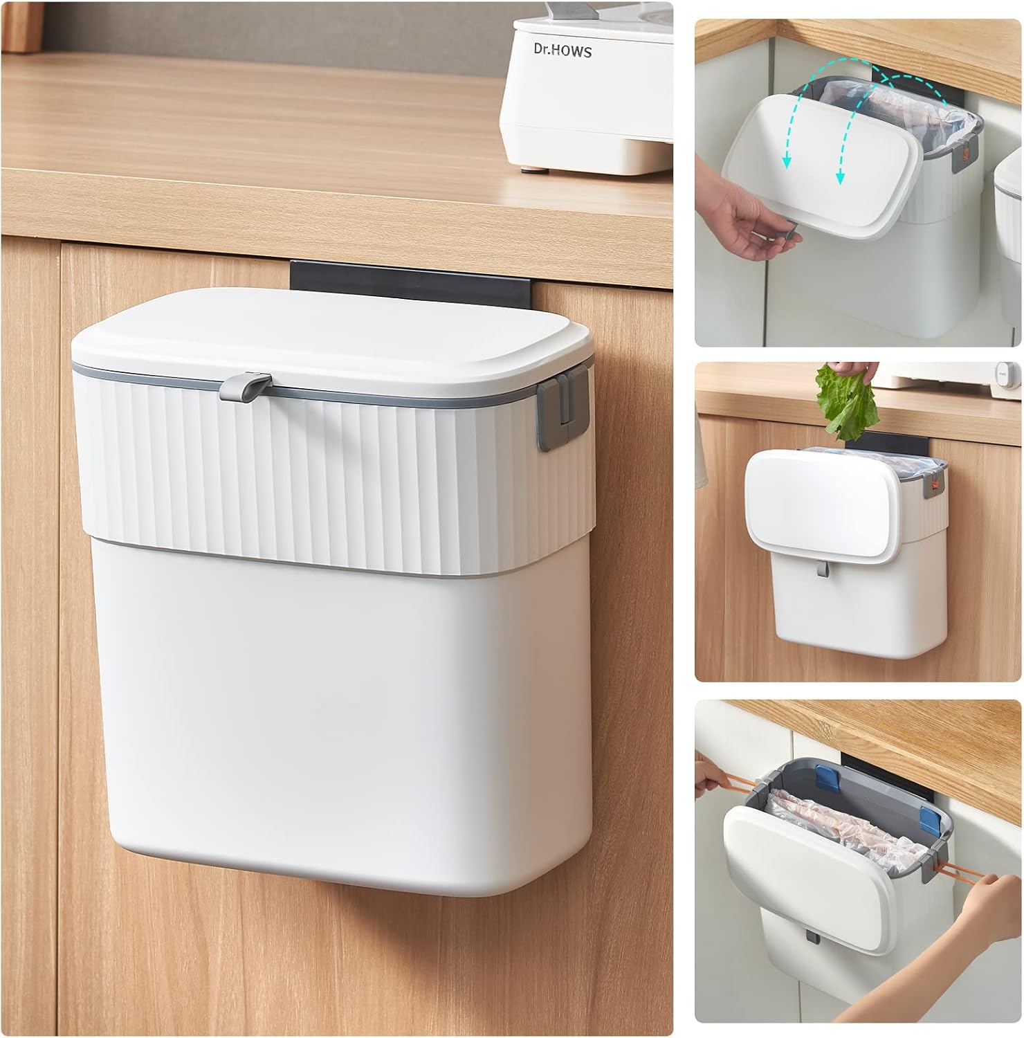 ELPHECO Plastic Wall-Mounted Hanging Kitchen Compost Bin with Lid 9L Under Sink